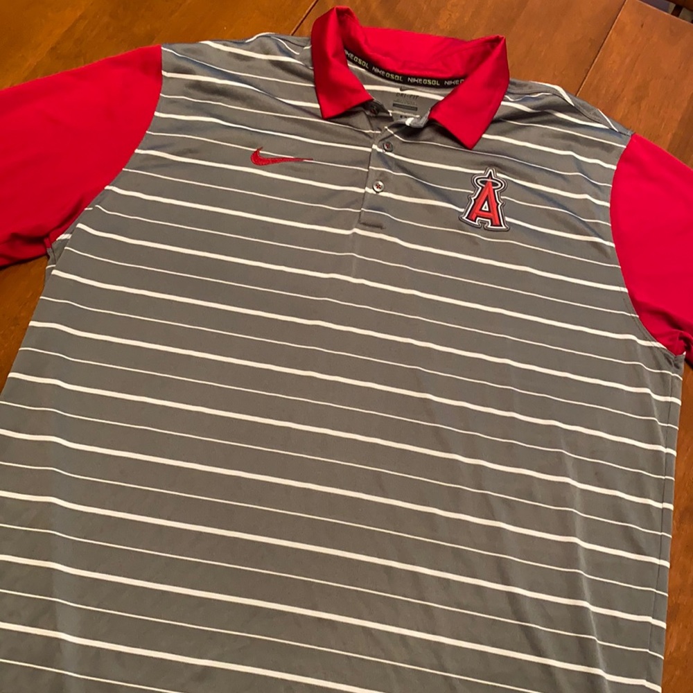 Nike Gray and Red Striped Polo Shirt